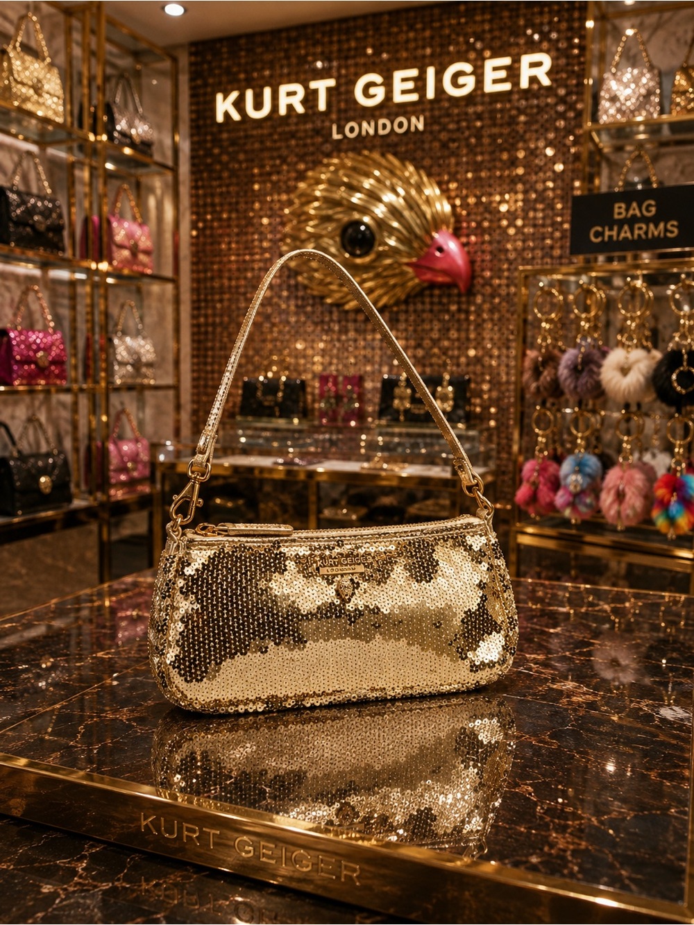 Kurt Geiger Gold Sequin Shoulder Bag